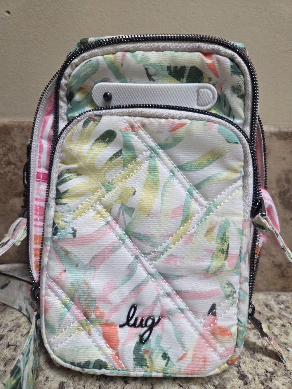 LUG Quilted Tropical Leaf Crossbody in White, Green, Pink SKEETER MINI